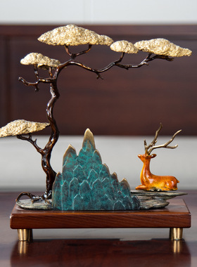 新中式迎客松摆件轻奢装饰