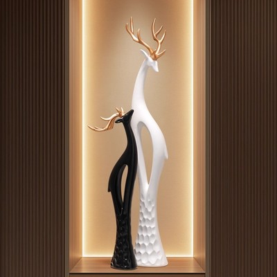 玄关招财鹿装饰摆件竖高雕塑