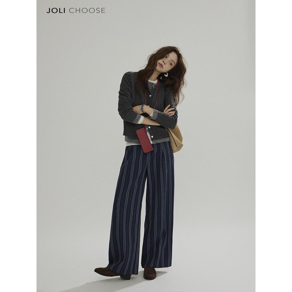 Joli Choose假两件撞色拼接针织毛衣开衫女新款法式气质时尚毛衫