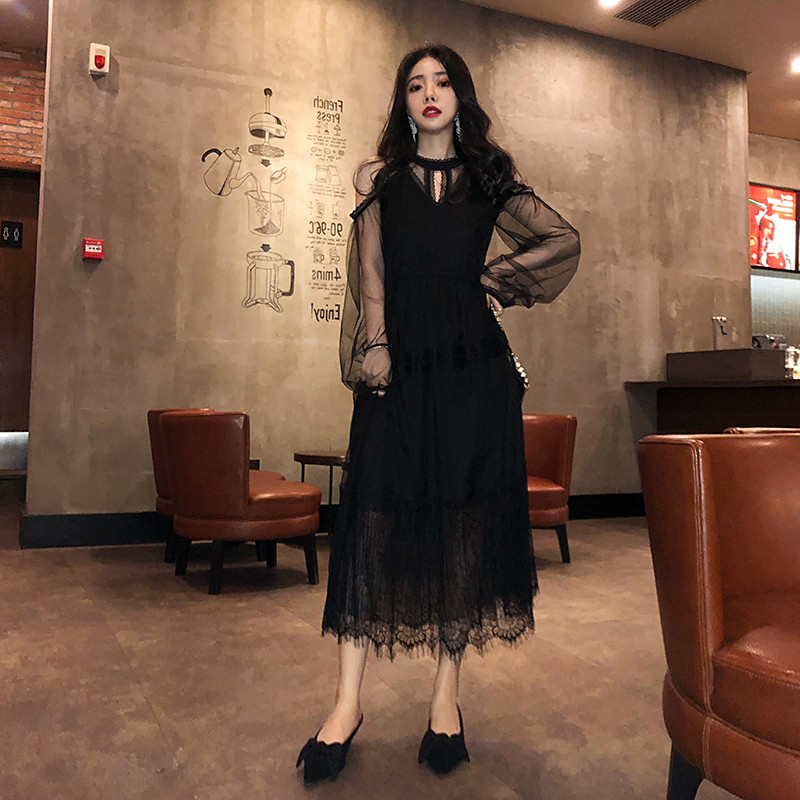 法式复古裙女2019新款春季黑色露肩蕾丝长袖晚宴聚会小礼服连衣裙|ruв категории Женская одежда, платье - от Buy2taobao.com для оказания профессиональной услуги покупки агента Taobao