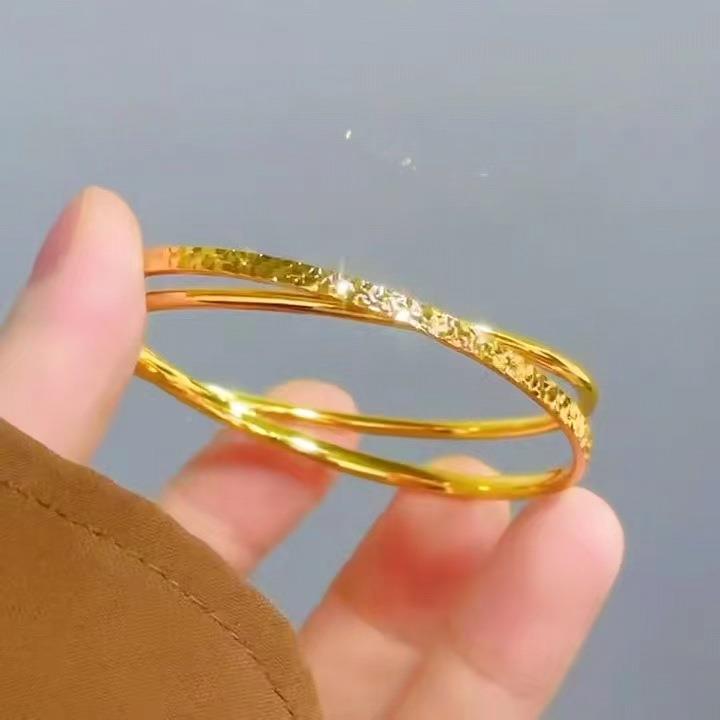 越南沙金碎24.4.25.冰冰双环金手镯时双尚网红同款碎冰纹百搭圈手