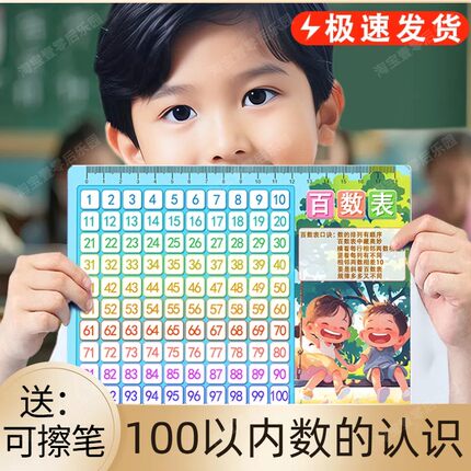 百数表一年级蒙氏数学百数表百数卡片早教启蒙1到100认知卡片教具