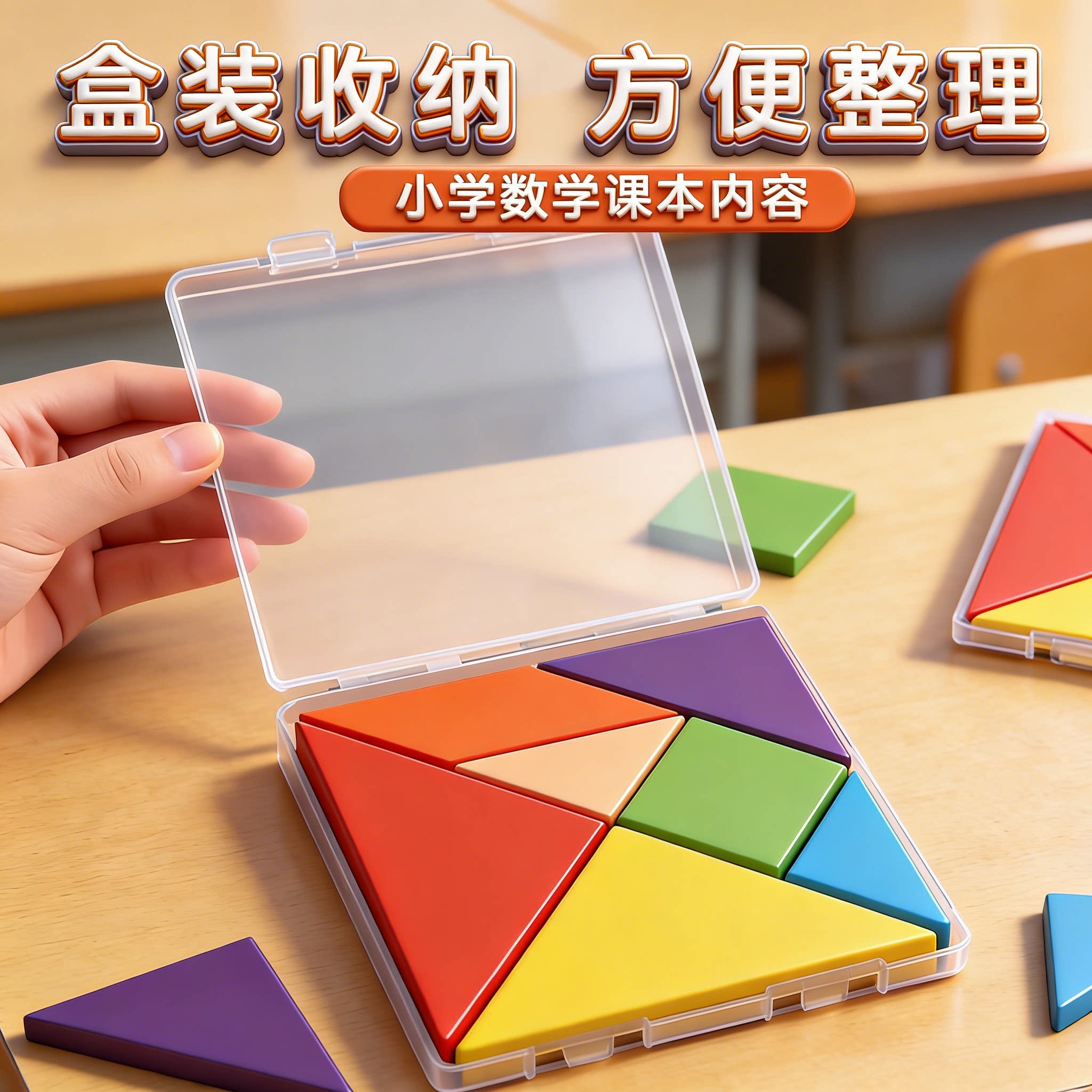 七巧板计算架木质拼板几何认知数学教具幼儿园早教益智小学生专用