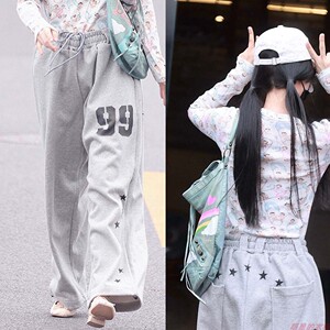 虞书欣同款星星印花阔腿裤女
