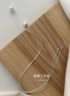 原创ji简北欧冷淡双珠项链天然淡水珍珠Y链中长款925纯银生日礼物