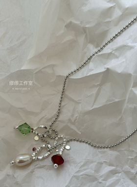 新款原创手作设计天然珍珠奥地利水晶项链女轻奢小众甜酷锁骨链潮