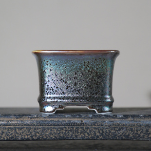 紫砂花盆陶瓷盆景盆正方形星宇高温流釉多肉花盆日式 古典桌面盆栽