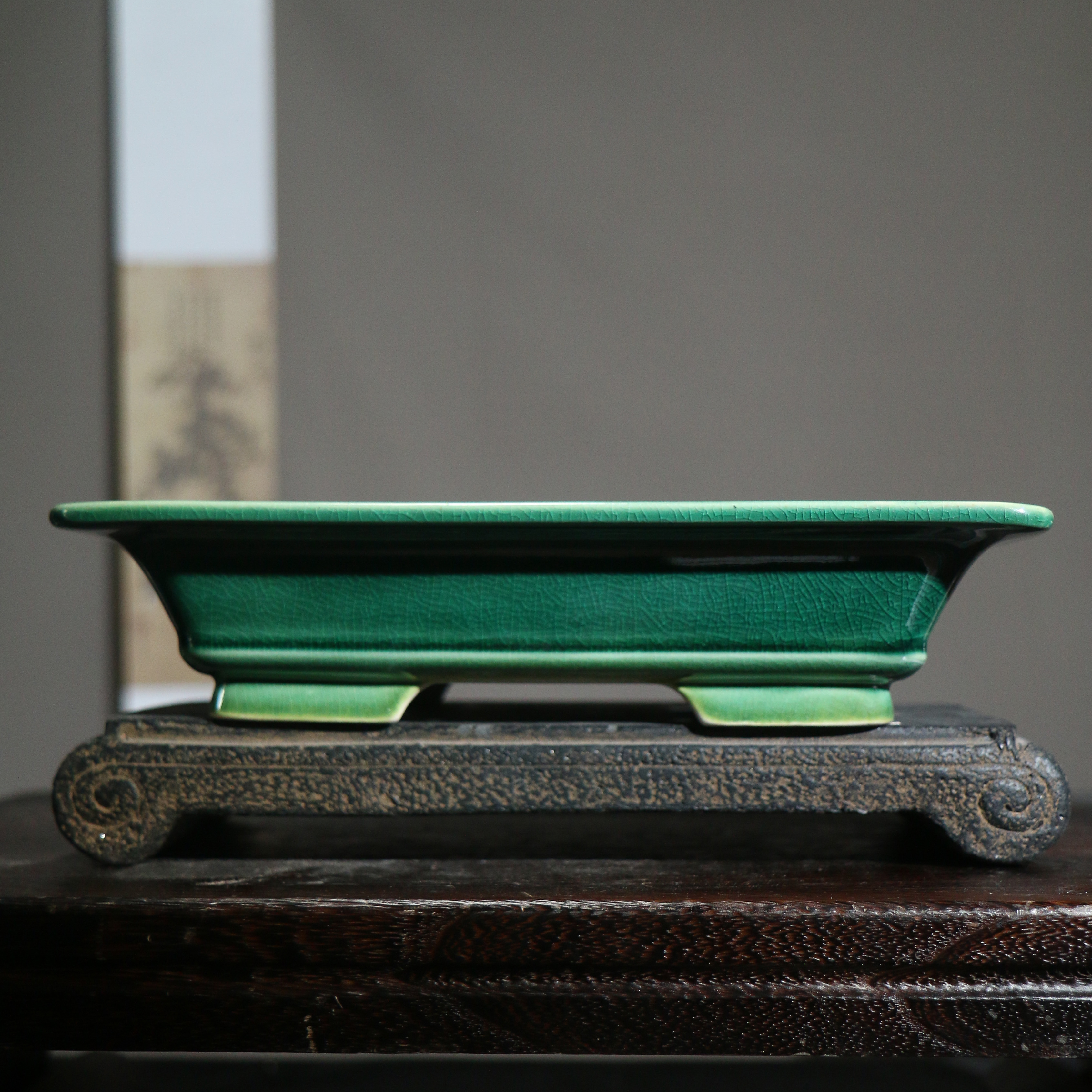 紫砂花盆日式长方形陶瓷盆景盆