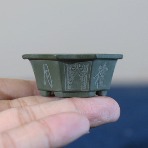 紫砂花盆微型迷你六棱六边拇指盆