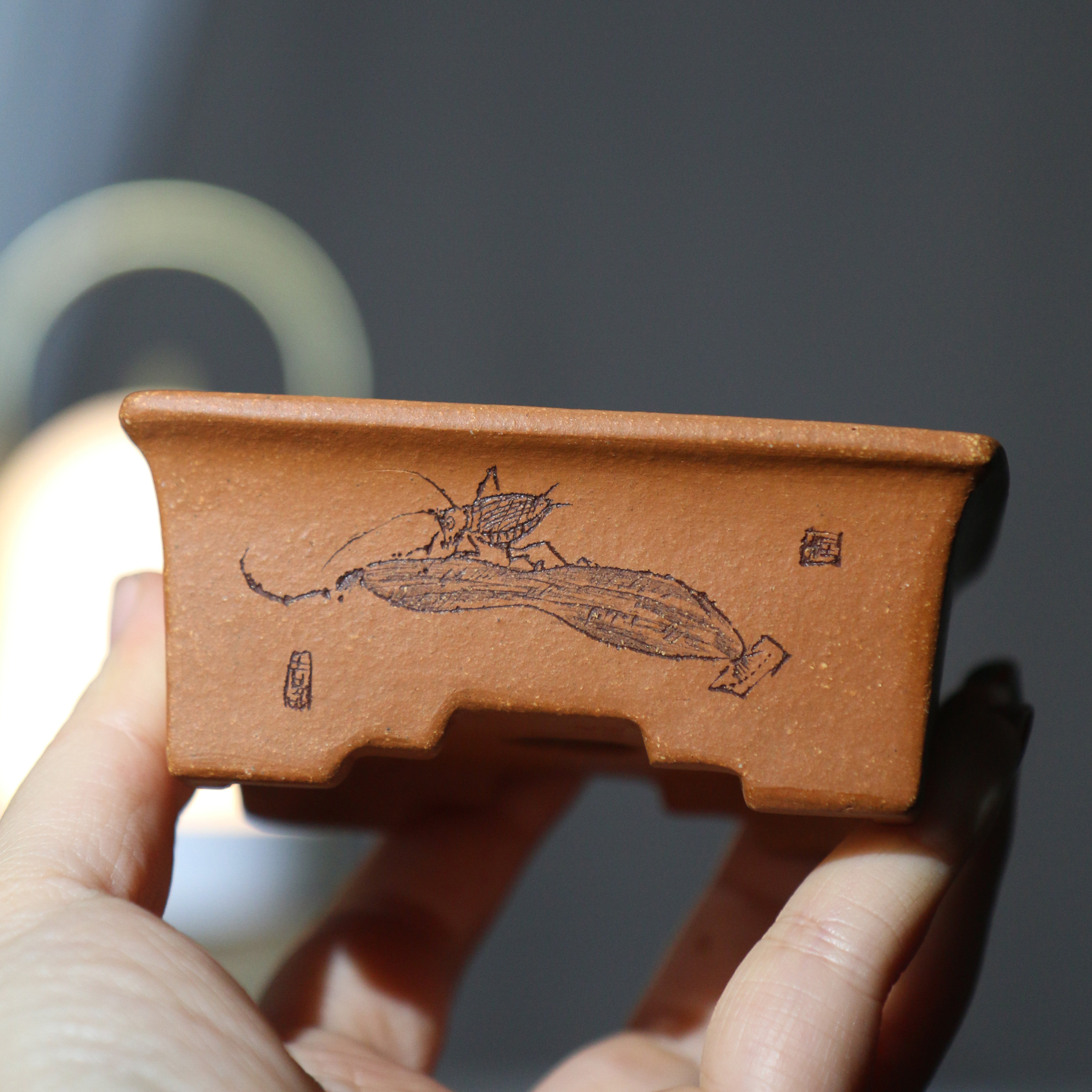 紫砂花盆长方形盆景盆刻绘手绘小盆桌面盆栽苏兵降坡泥手工盆古典