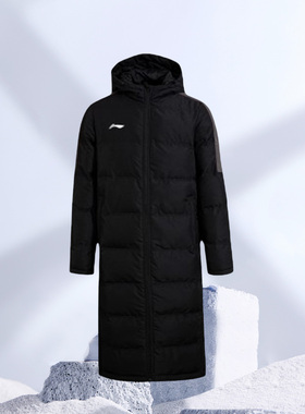 李宁男子冬季新款过膝加厚保暖运动中长款棉服棉袄AFMR481