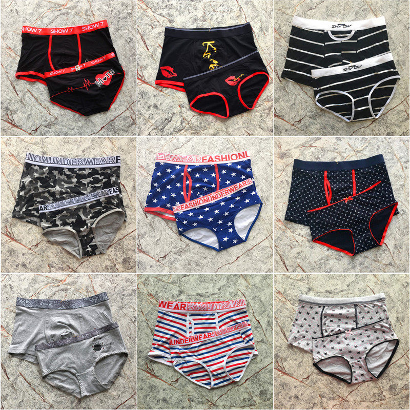 2条包邮 情侣内裤可爱性感纯棉中腰男式平角女士三角