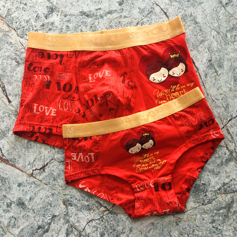 情侣内裤纯棉红内裤男女结婚莫代尔棉本命年红内裤男平角女三角裤