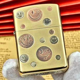 镶嵌开心笑脸黄铜煤油打火机 佐罗902s巴雷特加厚盔甲版 铜化