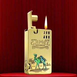 艾斯普里黄铜彩贝镶嵌骆驼与熊煤油打火机一键弹射个性男礼物