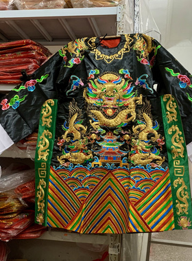 精品1.1米凸绣龙袍佛衣佛袍黑色袍佛像衣服演戏服绣品