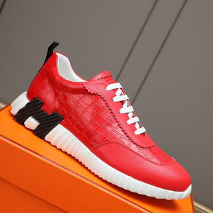 邦家尼欧洲站潮牌男鞋欧美四季透气红色单鞋牛皮真皮休闲鞋运动鞋