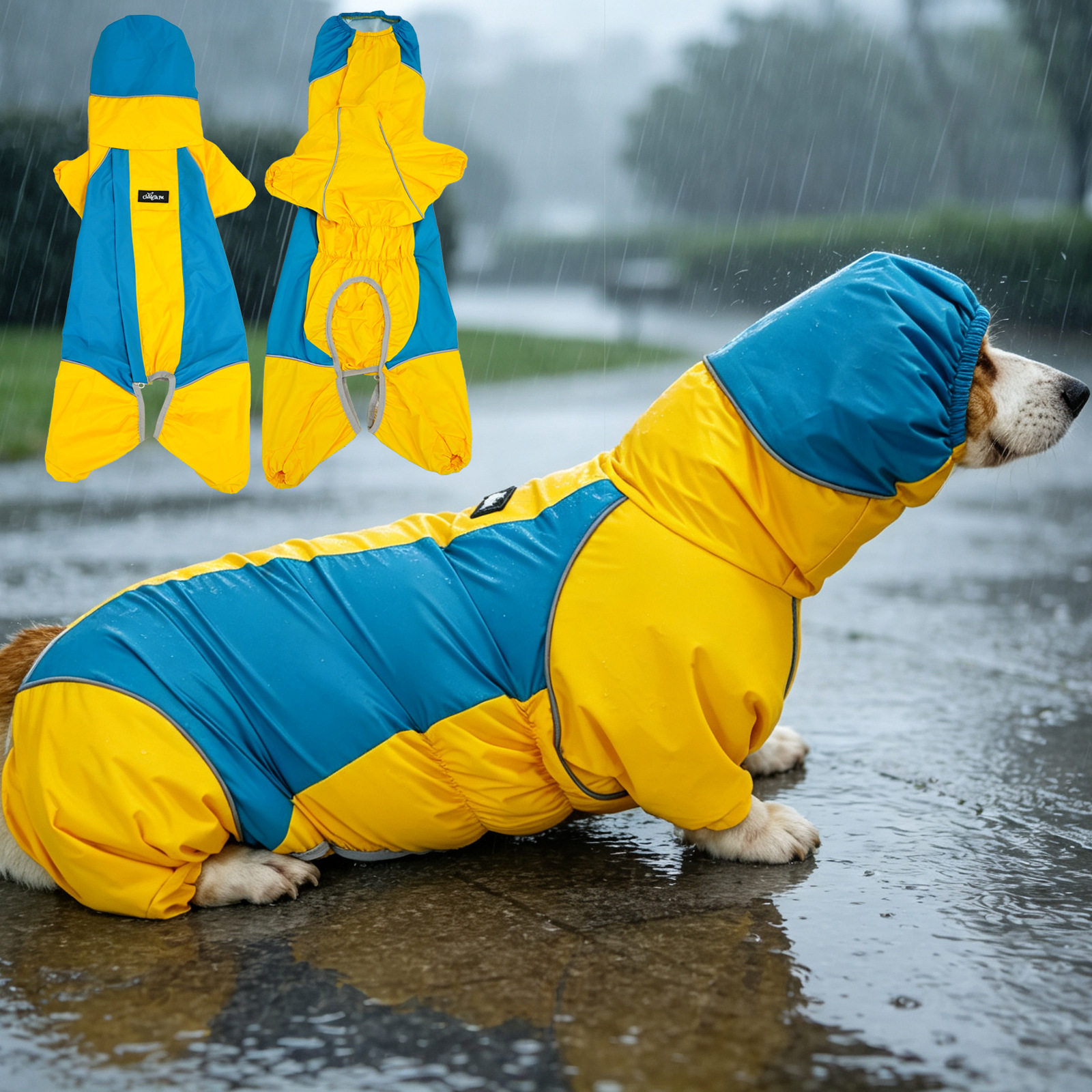 狗狗雨衣四脚防水全包带反光条防水连帽柯基专用连体雨衣雨天防脏图片