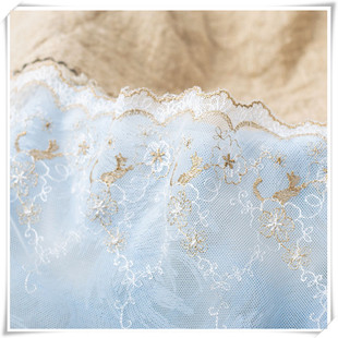 饰娃娃蕾丝 口装 宽15cm采花猫金白线刺绣网纱花边辅料 DIY裙边袖