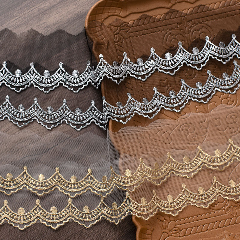 MAMASA金线网纱刺绣花边蕾丝