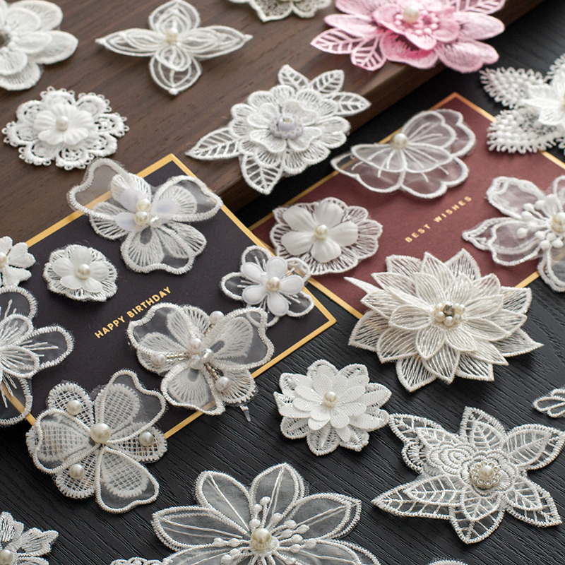 MAMASA立体手工钉珠双层蕾丝花朵