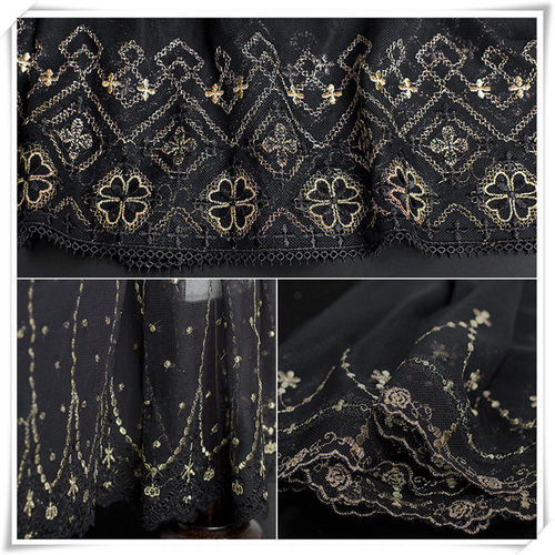 DIY经典黑金蕾丝花边上衣网纱
