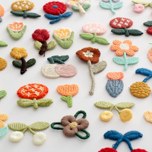 毛线编制樱桃水果花朵布贴 可爱手工装饰补丁 服装布艺辅料