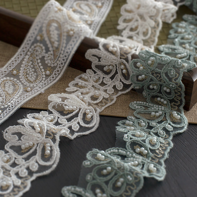 复古钉珠网纱金线刺绣蕾丝花边 DIY手工服装辅料 民族风装饰花带