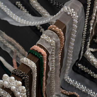 双边小香风珍珠花边 闪亮串珠蕾丝 DIY手工服装辅料