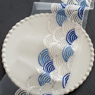 宽7.2cm国风海浪亮片刺绣花边 叠浪网纱蕾丝民族辅料 新中式