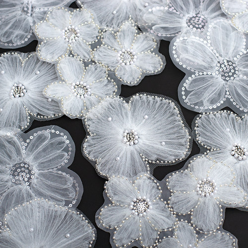 电脑珍珠绣网纱亮片蕾丝布贴盘花