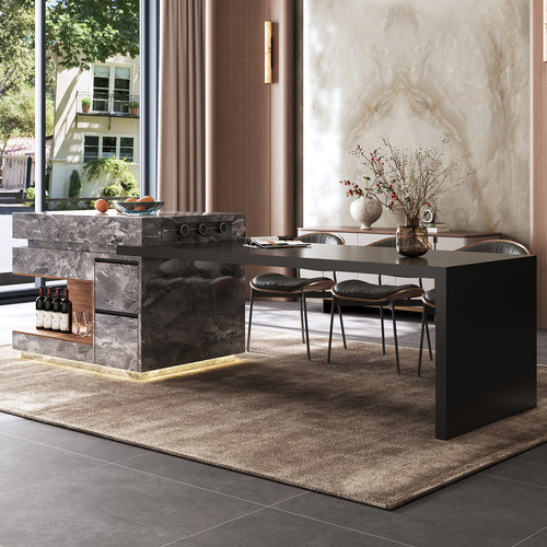 现代简约大理石岛台餐桌一体轻奢高级感设计师款多功能定制