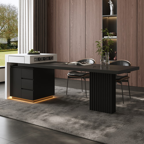 意式轻奢岩板岛台餐桌一体可伸缩佛山工厂直销可定制小尺寸岛台