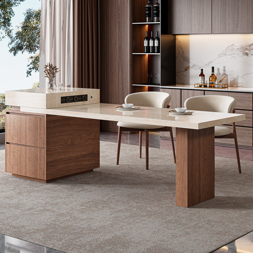 简桌中古风岛台餐桌一体2025新款家用厨房可定制消毒柜内嵌式岛台