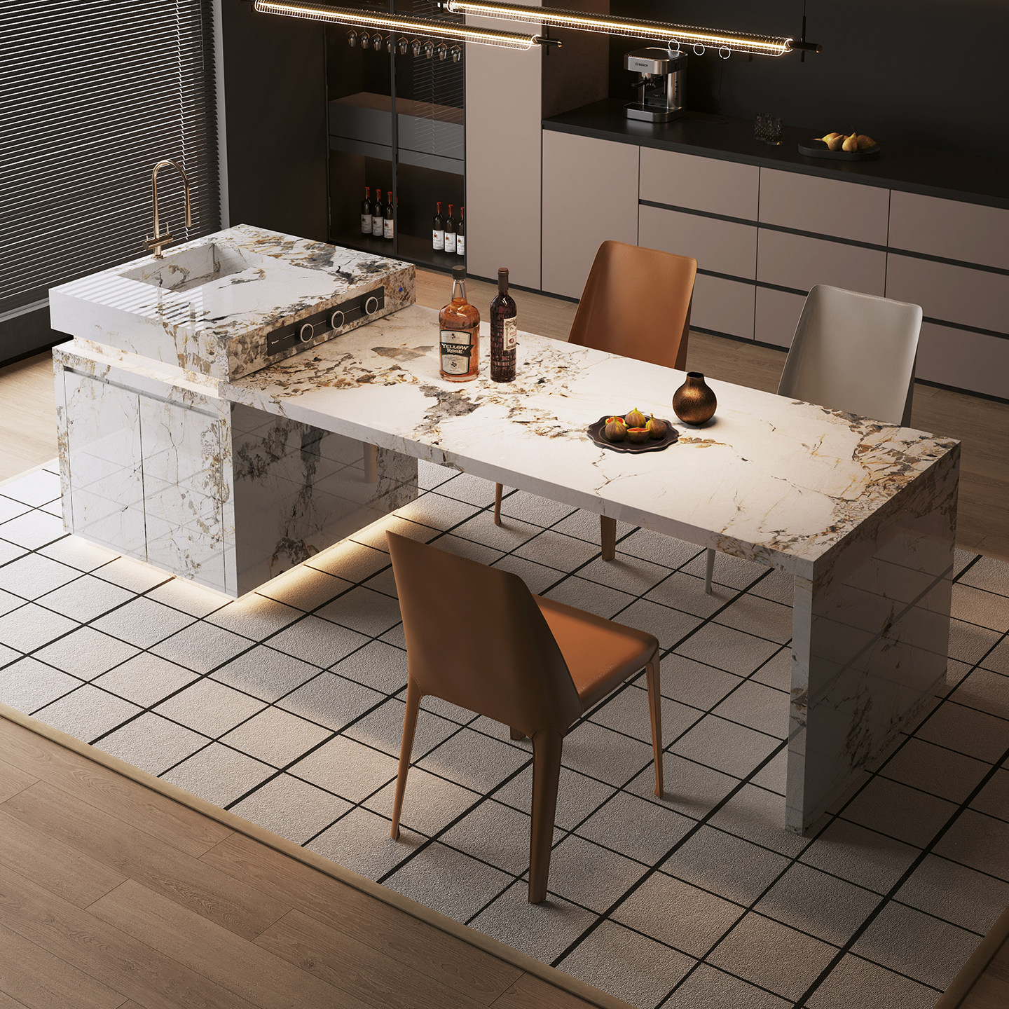 岛台餐桌一体可伸缩意式极简潘多拉导台家用小户型可定制带水槽,住宅家具,岛台餐桌,淘宝优惠券,粉丝福利购,淘宝优惠卷