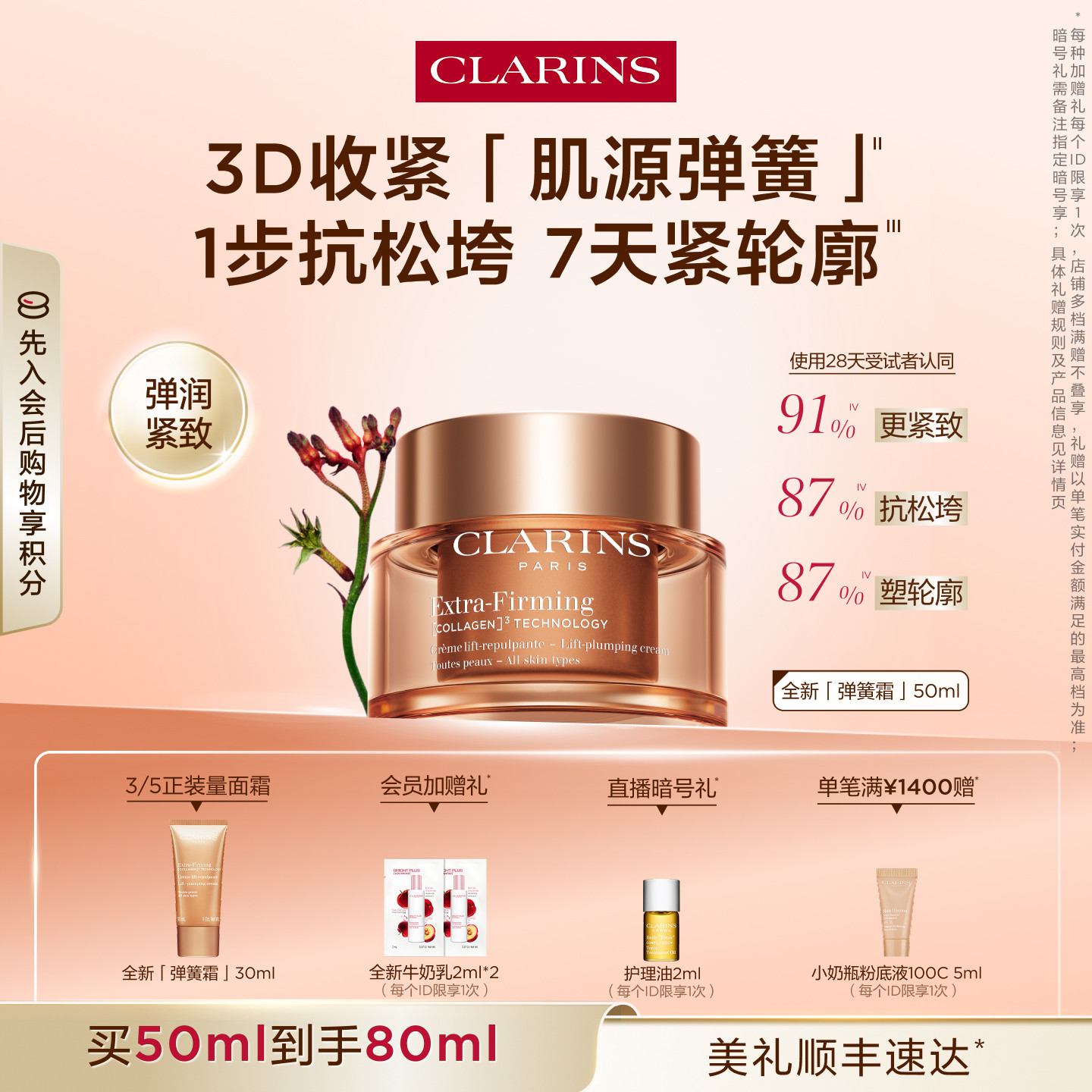 【即刻入手】全新娇韵诗弹簧霜面霜紧致抗皱淡纹修护保湿