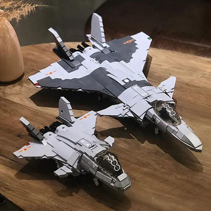 小鲁班歼20模型飞机积木大型战斗机高难度军事拼装男孩子玩具礼物