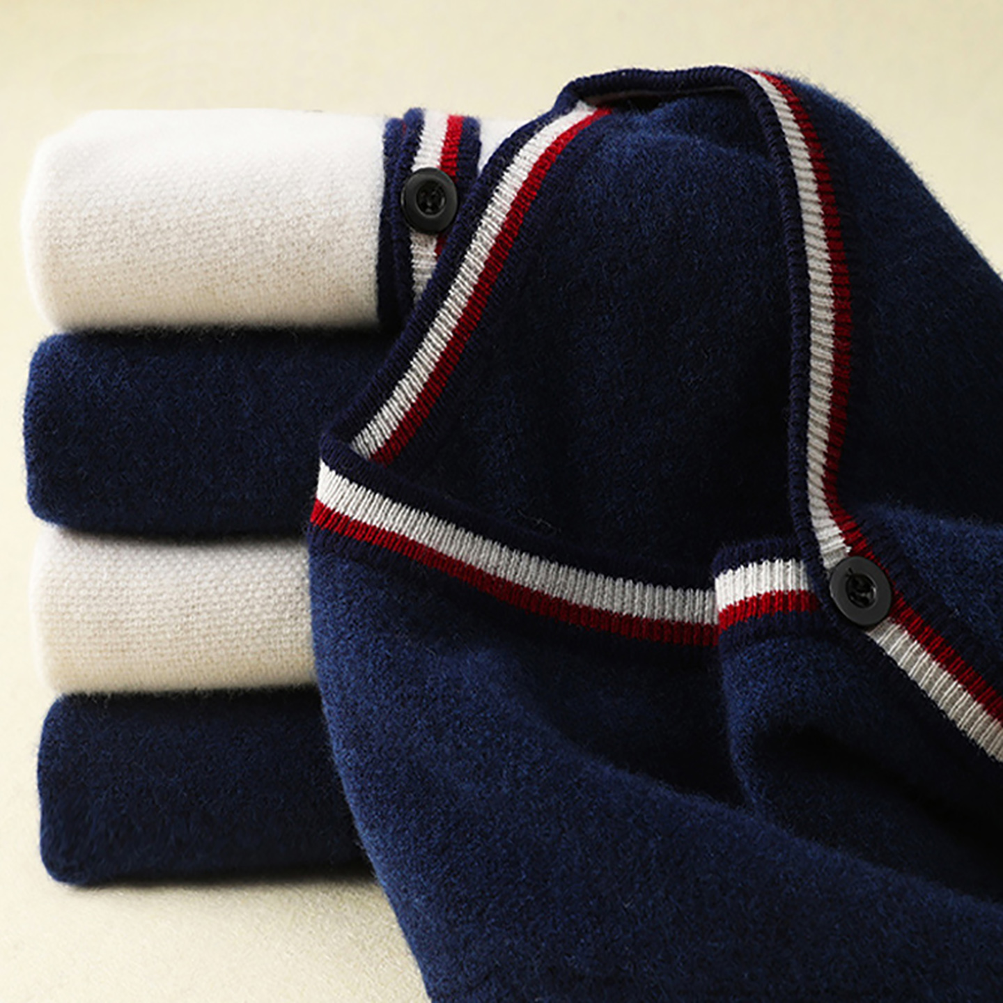 青少年羊绒开衫男初中高中大学生外套青年羊毛衫V领针织毛衣拼色