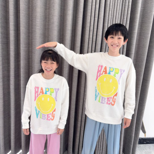 尾货长袖女童白色圆领卫衣兄妹装儿童薄绒冬天内搭上衣男童秋装