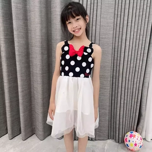 瑕疵外贸尾货儿童连衣裙女吊带裙女童圆点米老鼠儿童服装女孩纱裙