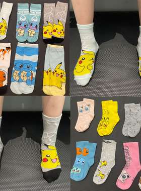 外贸尾货数码宝贝 皮卡 袜子Pikachu儿童中筒袜男童女童秋冬袜
