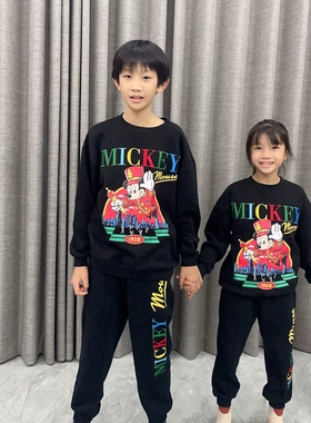 外贸原单尾货黑色卫衣男童米奇圆领卫衣春秋儿童卫衣薄绒刺绣衣服