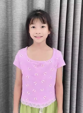 110-140高欧美尾货纯棉紫色短袖上衣女童t恤短袖夏季儿童短款t恤