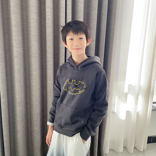W断码150高儿童卫衣男孩蝙蝠侠衣服男童连帽卫衣加绒男童薄绒卫衣