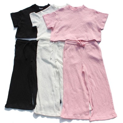 女童针织套装短袖长裤儿童两件套