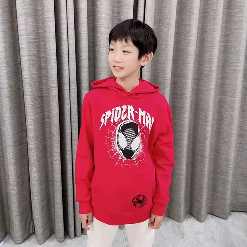 610瑕疵外贸尾货男童红色加绒卫衣蜘蛛侠儿童Spider-Man男孩帽衫