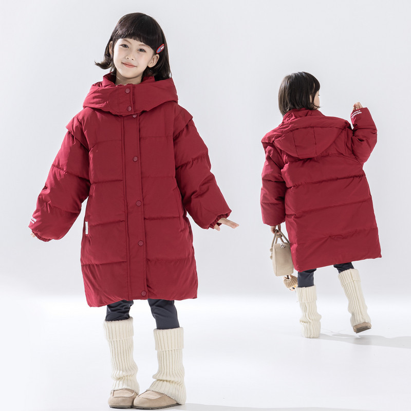 冬装女童棉服外套儿童中大童装冬季加厚保暖中长款棉衣连帽棉袄