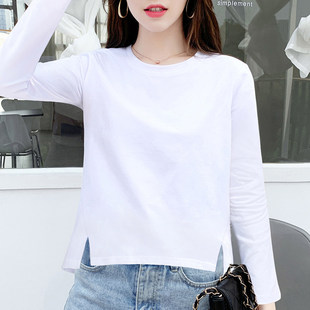 白色长袖t恤女宽松春秋加绒打底小衫内搭黑色上衣春季2026年新款