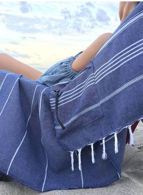 Sandproof Turkish Beach Towel w/Hidden-Zippered-Pocket沙滩巾