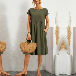 cotton dress for women summer A-line boho midi dresses lady